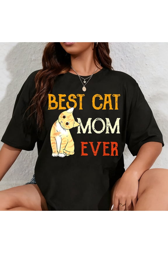 100% Cotton vintage cat best cat mom ever meow with my cat funny kitty T-Shirt