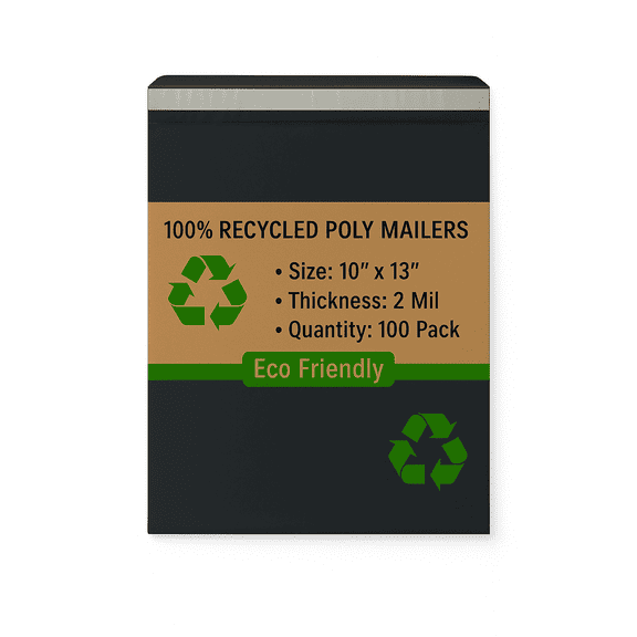 100 Count, 10x13" 100% Recycled Grey Poly Mailers, 2 Mil Thick, Eco-Friendly Shipping Bags