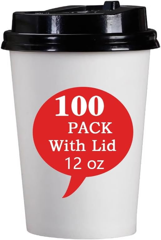 100 Count 12 oz Paper Cups, Hot Paper Coffee Cups 12 oz, Leak-Proof ...
