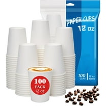 100 Count 12 oz Paper Cups, Hot Paper Coffee Cups 12 oz, Leak-Proof Disposable Coffee Cups, White Paper Cups for Cold and Hot Drinks