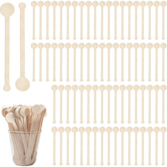 100 Count 5.9 Inch Wooden Coffee Stirrers, Disposable Double Round End Stir Sticks, Biodegradable Cafe Grade Beverage Mixers for Coffee, Cocktails and Drinks