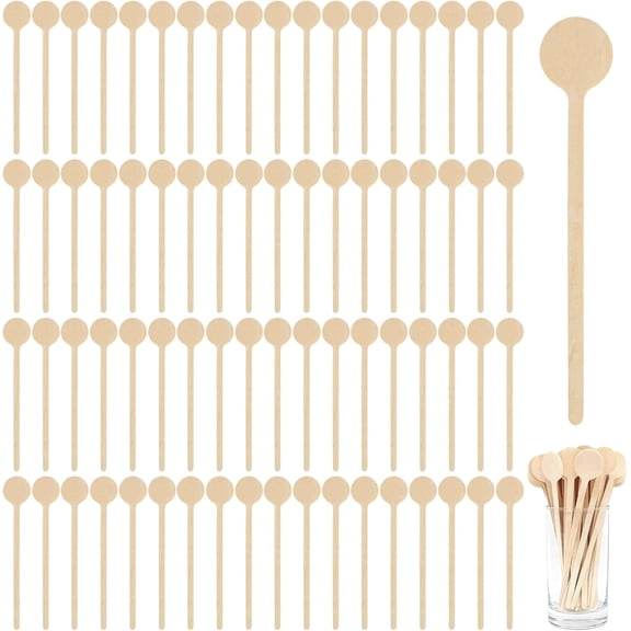 100 Count 5.9 Inch Wooden Coffee Stirrers, Natural Wood Round Head Stir Sticks, Disposable Biodegradable Beverage Mixers for Coffee, Cocktails and Milk Tea