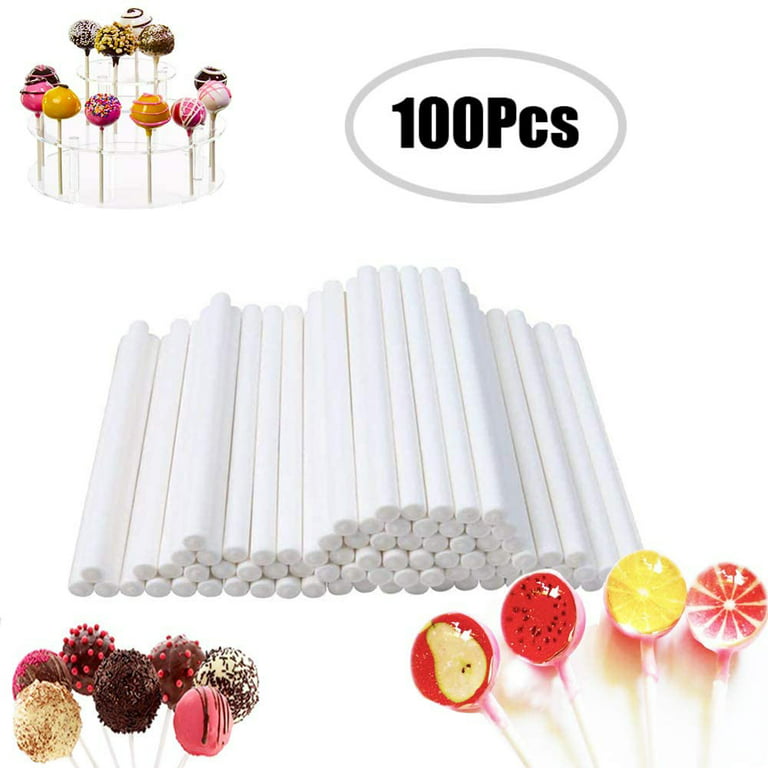 100 Count 6 INCH White Paper Lollipop Sticks,Cake Pop Sticks,Sucker Sticks  for Cookies,Rainbow Candy,Chocolate,Cake Topper (100, 6 INCH * 1/5 INCH)