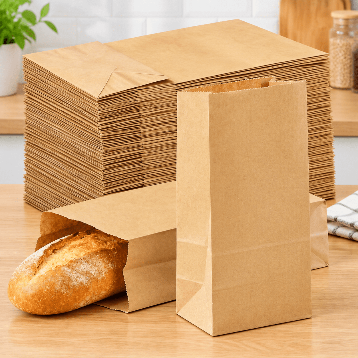 100 Count 8LB Brown Paper Bags, Heavy-Duty Lunch Bags Disposable, Paper ...