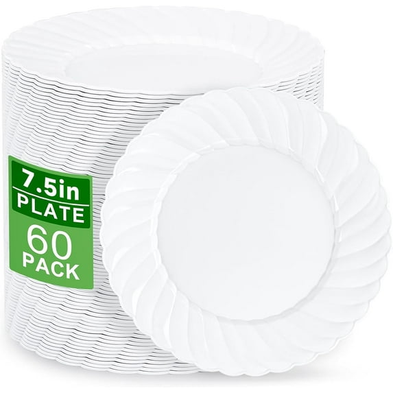 100 Count 9 Inch Ivory Plastic Plates for Party - Scalloped Disposable Dinner Plates - Premium Hard Fancy Disposable Heavy Duty Party Supplies for Birthdays, Celebrations, Weddings and Events