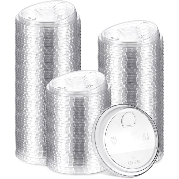 100 Count 98mm/3.86inch Strawless Sipper Lids, Clear PET Sip Lids for Plastic Cup Disposable Cover for Cold Brew, coffee, beer, cocktail, wine or Beverage Cups (Style 1)