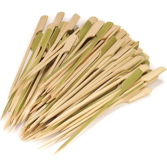 100 Count Bamboo Paddle Skewers, 7 Inch Natural Flat Wooden BBQ Picks, Biodegradable Kabob Sticks for Grilling, Appetizers, Fruit, Meat & Shish Kebabs GM1032A