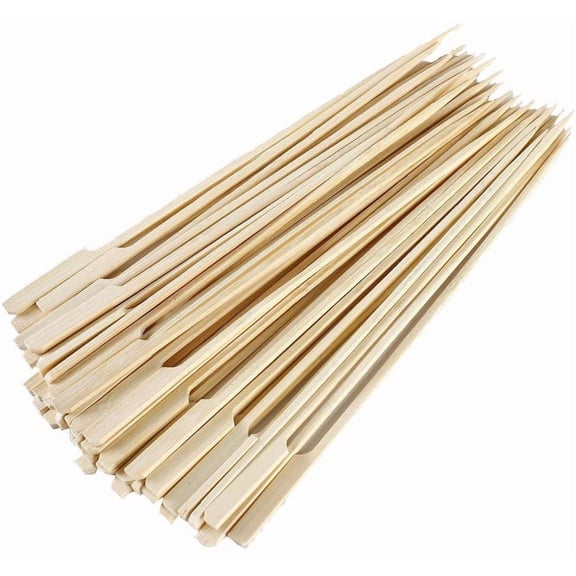 100 Count Bamboo Paddle Skewers, 8 Inch Natural Flat Wooden BBQ Picks, Biodegradable Kabob Sticks for Grilling, Appetizers, Fruit, Meat & Shish Kebabs GM1076