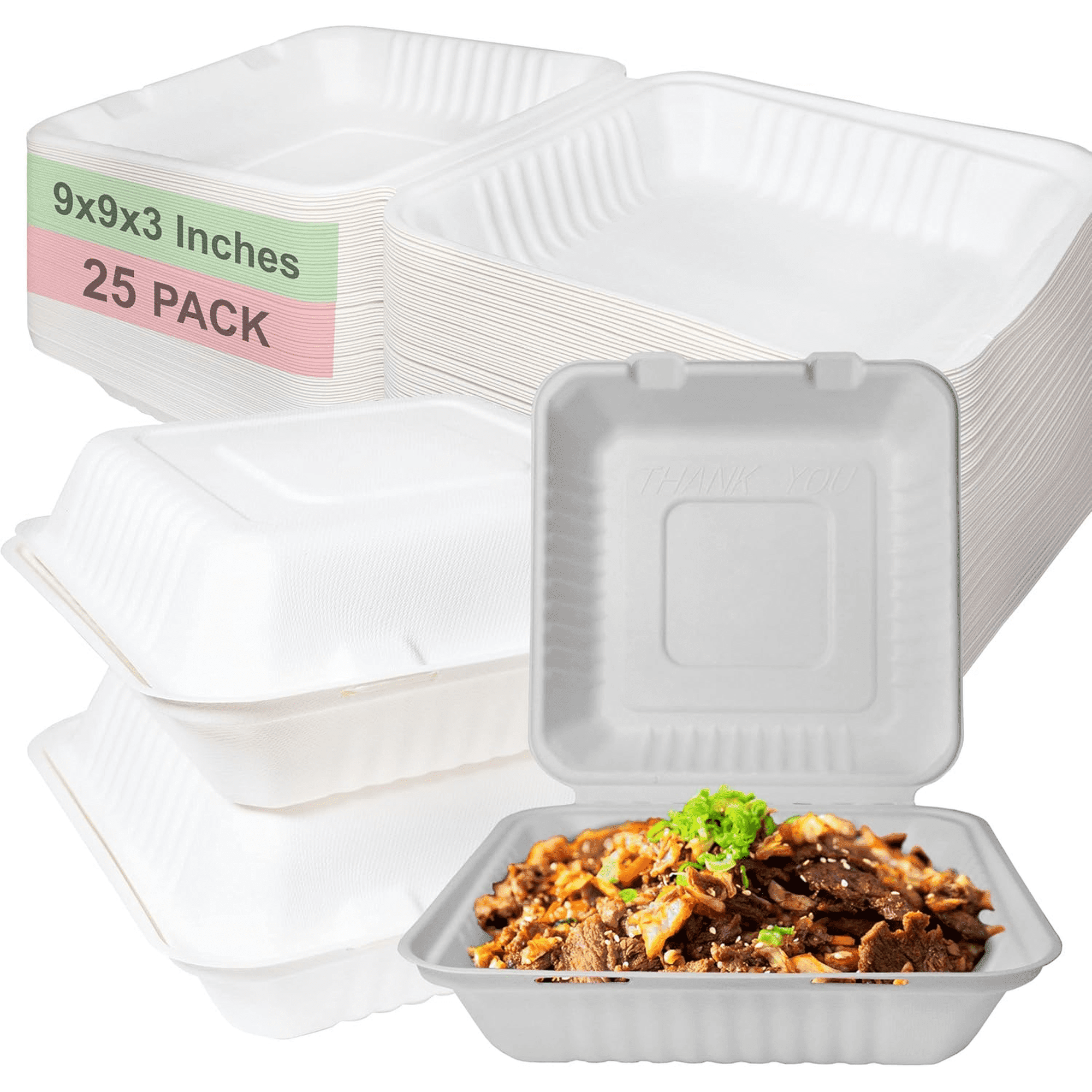 100 Count - Biodegradable 9x9 Take Out Food Containers with Clamshell ...