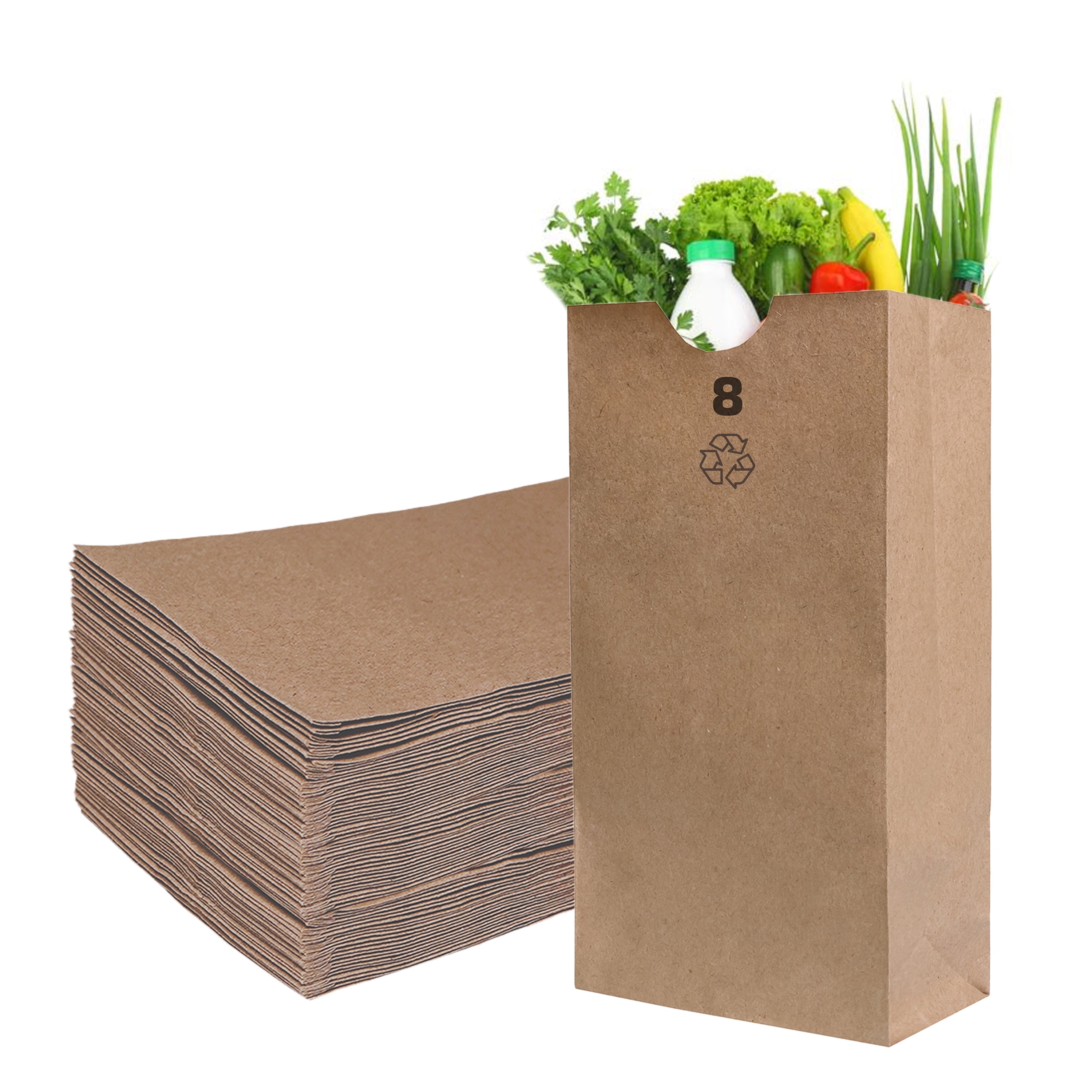 EcoQuality 100ct Brown Kraft Paper Bag, 8lb Small for Food & Party (6 1 ...