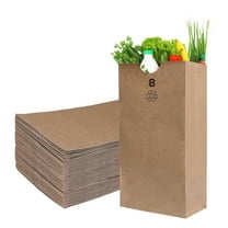 [100 Count] Brown Kraft Paper Bag (8 lb) Small - Paper Lunch Bags, Small Snacks, Gift Bags, Grocery, Merchandise, Party Bags (6 1/8 x 4 1/8 x 12 7/16 inches) (8 Pound Capacity) by EcoQuality