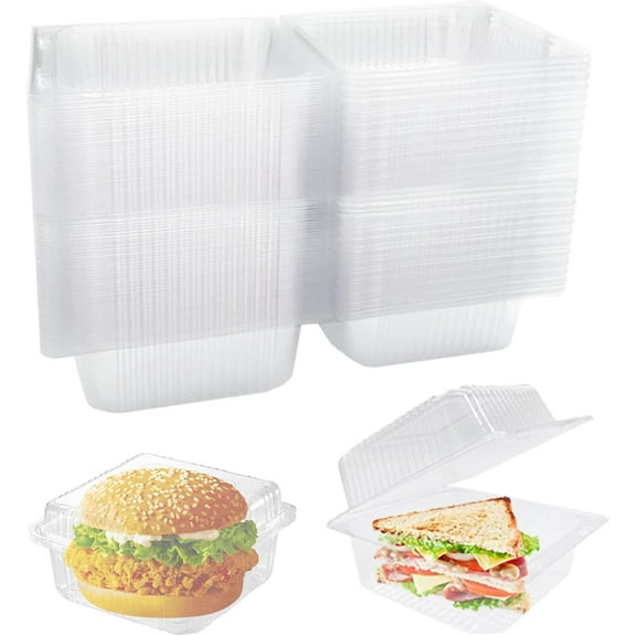 100 Count Clear Plastic Containers with Lids,Plastic Hinged Take Out Containers Clamshell Takeout Tray Food Clamshell Containers for Cake Slice, Dessert