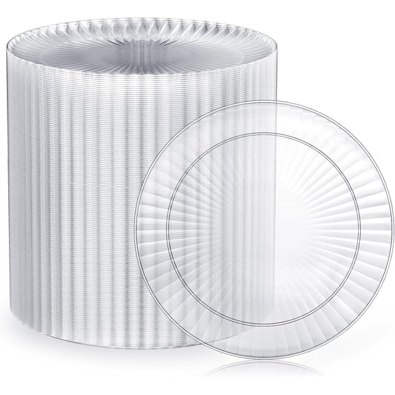 100 Count Clear Plastic Plates 7 Inch, Heavy Duty Disposable Salad Dessert Plates - Premium Hard Plastic Fancy Clear Plates for Weddings, Parties, Events and Outdoor Use