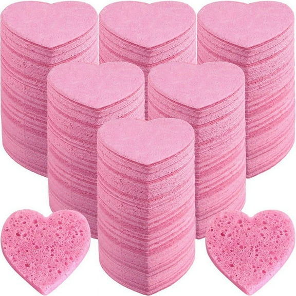 100 Count Compressed Sponges Heart Shape Face Sponges for Cleansing Natural Cleansing Sponges Pads