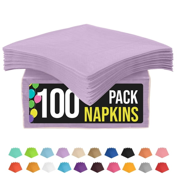100 Count Crown Display Lavender Cocktail Napkins Disposable Paper Beverage Napkins