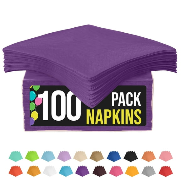 100 Count - Crown Display Purple Cocktail Napkins