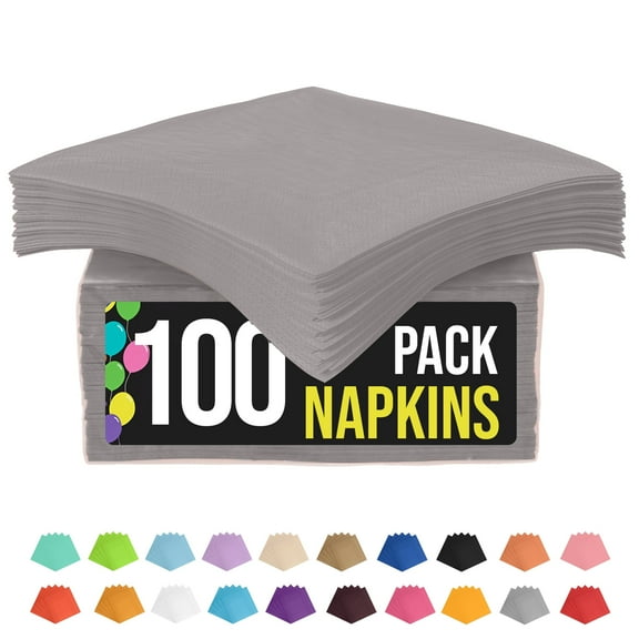 100 Count - Crown Display Silver Cocktail Napkins Highly Absorbent