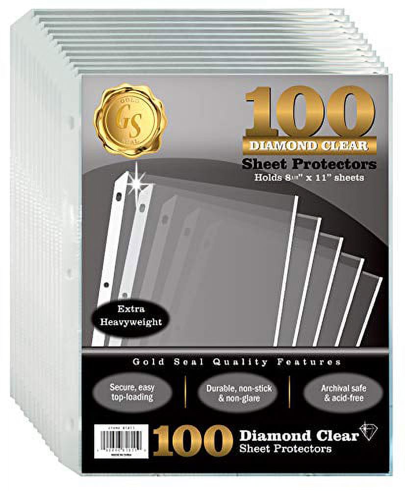 100 Count Diamond Clear Extra Heavyweight Sheet Protectors, 4 mils Strong,  by Gold Seal, 8.5 x 11, Top Load, 100 Pack 