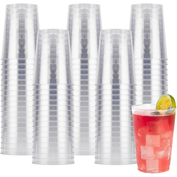 100 Count Disposable 10oz Clear Plastic Cups for Party,Cocktail Glasses for Wedding Thanksgiving, Christmas, and Parties