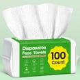 thumbnail image 1 of 100 Count Disposable Face Towels, Biodegradable Skincare Facial Cleansing Towels, Ultra Soft & Thick Makeup Remover Dry Wipes, Lint-Free & Vegan for Sensitive Skin, Travel Essential, 1 of 4