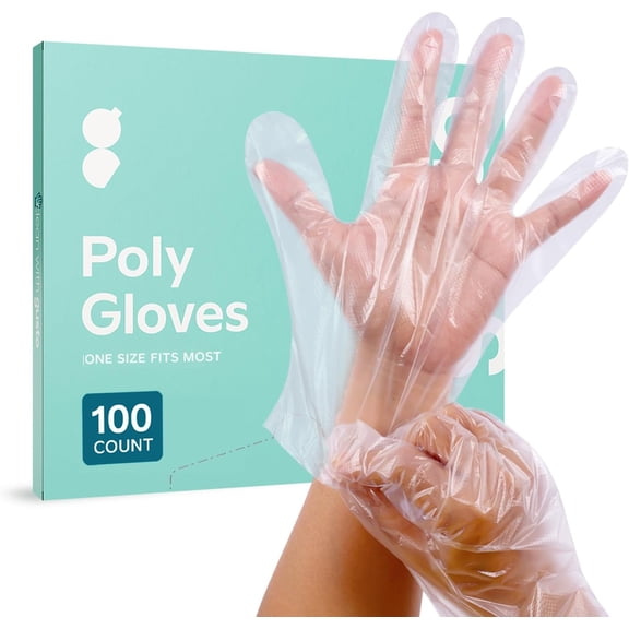 100 Count Disposable Poly Plastic Gloves  For Cooking, Food Prep and Food Service, Latex & Powder Free, One Size Fits Most