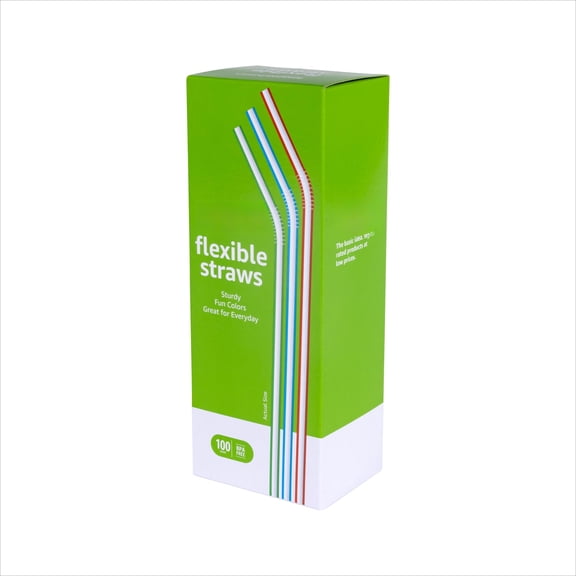 100 Count Disposable Striped Plastic Straws, 7.5 Inch Flexible BPA Free Food Safe Drinking Straws, Assorted Colors