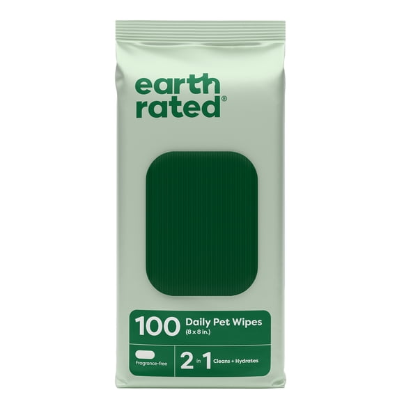Earth Rated 2-in-1 Pet Grooming Wipes for Dogs & Cats, Unscented, Hypoallergenic, 100 Count