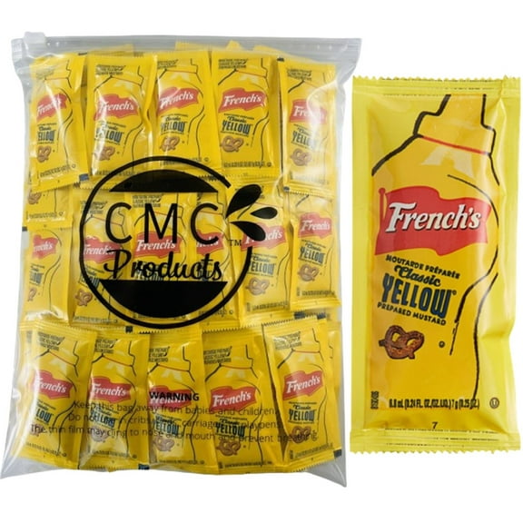 100 Count - Frenchs Mustard Packets - Single Serve Mustard Condiment Packs in Slide Seal Bag