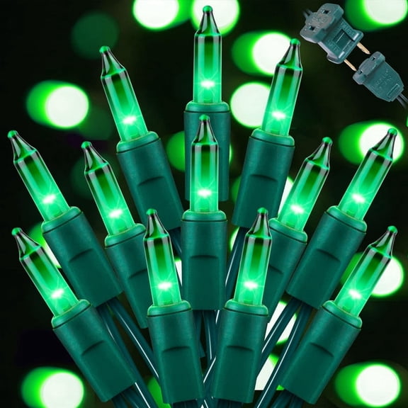 100-Count Green Frosted Mini Bulb Straight String Lights, Green Wire,120V Plug-in | Christmas Tree & Outdoor Yard Decor Lights