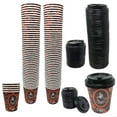thumbnail image 1 of 100 Count High Quality Disposable Paper Hot Coffee Cups with Lids, Perfect For Hot Drinks Tea & Coffee, Coffee Shops And Bars (8oz, Coffee Bean Design), 1 of 8