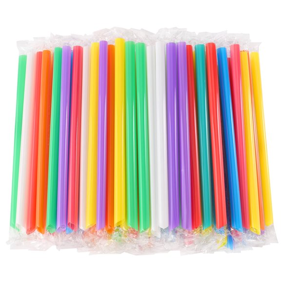 100 Count Individually Wrapped Jumbo Plastic Disposable Straws 0.43 Inch Wide x 8.2 Inch Long, Colorful Large Drinking Straws for Smoothie, Boba, Milkshake, Bubble Tea