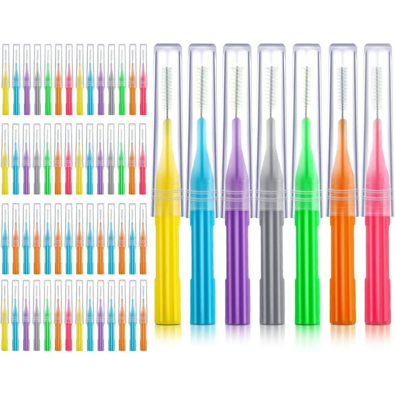 100 Count Interdental Brush Set, Soft Braces Cleaner Picks with Cap, Multi Size Teeth Gap Cleaning Tool for Orthodontic Care Bridge Implant Travel Kit