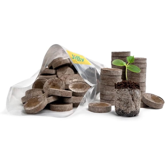 100 Count- Jiffy 36 MM Peat Soil Pellets Seeds Starting Plugs: Indoor Seed Starter- Start Planting Indoors for Transplanting to Garden or Planter Pot