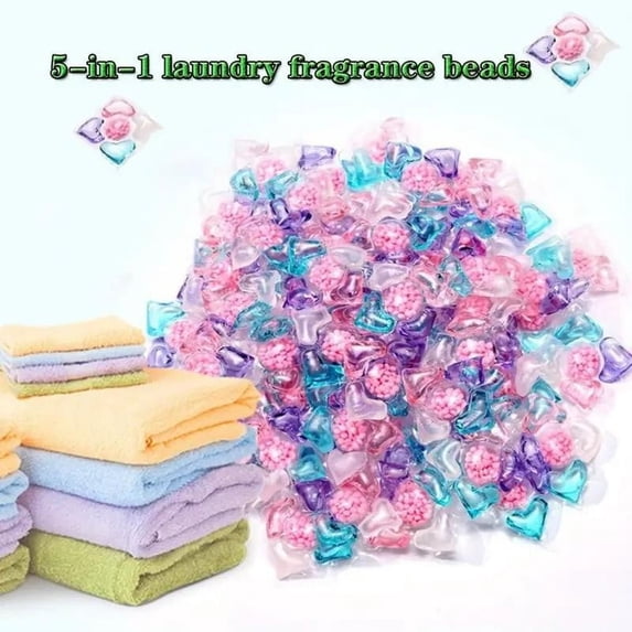 100-Count Laundry Beads, 5-in-1 Scent Booster with Long Lasting Fragrance, Pre-Measured Gel Capsules for Freshness and Softness, Gentle on Fabrics
