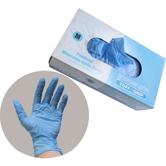 100 Count Medium Size Blue Nitrile 4 Mil Powdered Disposable Gloves