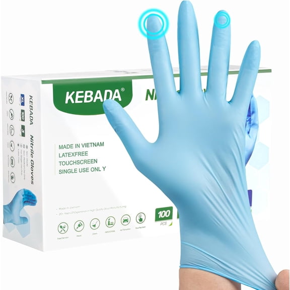 100 Count Nitrile Gloves D1, Disposable Food-Safe and Cleaning Gloves, Powder-Free, Latex-Free, Industrial Grade, Touchscreen Compatible, Medium (Made in Vietnam)