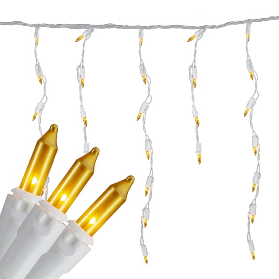Northlight Mini Incandescent Icicle Christmas Lights - Opaque Gold - 3.5' White Wire - 100ct