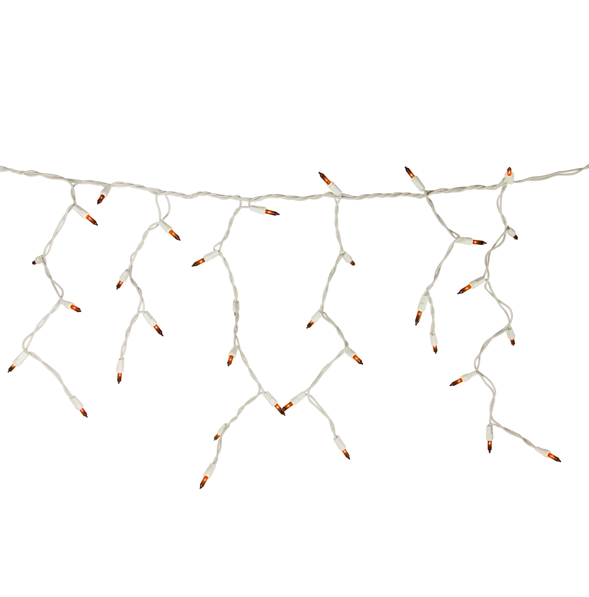 100 Count Orange Mini Icicle Christmas Lights - 3.5 ft White Wire