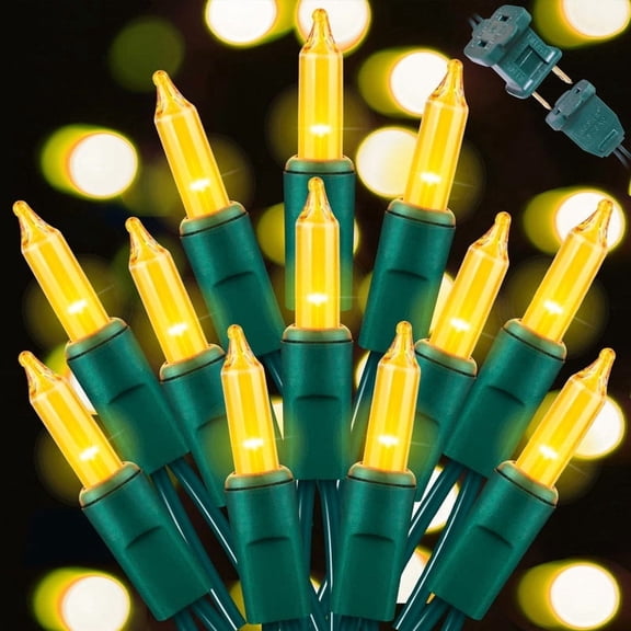 100-Count Pale Yellow Frosted Bulb Straight String Lights, Green Wire,120V Plug-in | Indoor Outdoor Fall & Thanksgiving Decor Lights