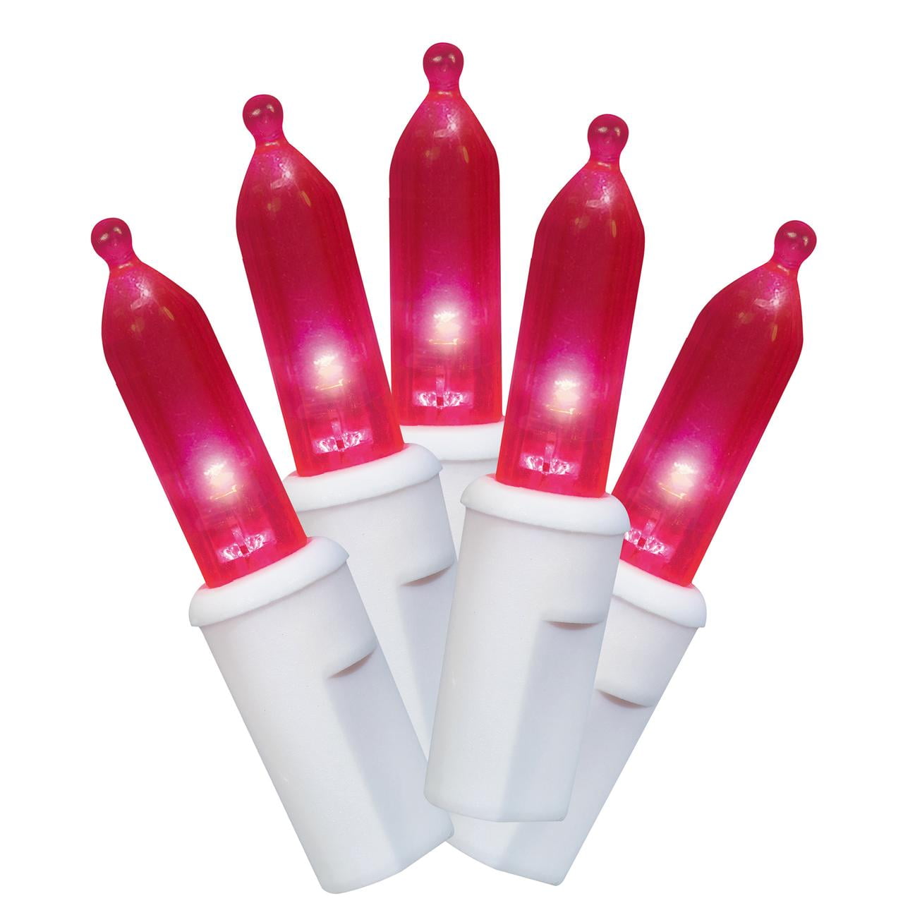 100-Count Pink LED Mini Christmas Lights with White Wire, 21', Holiday