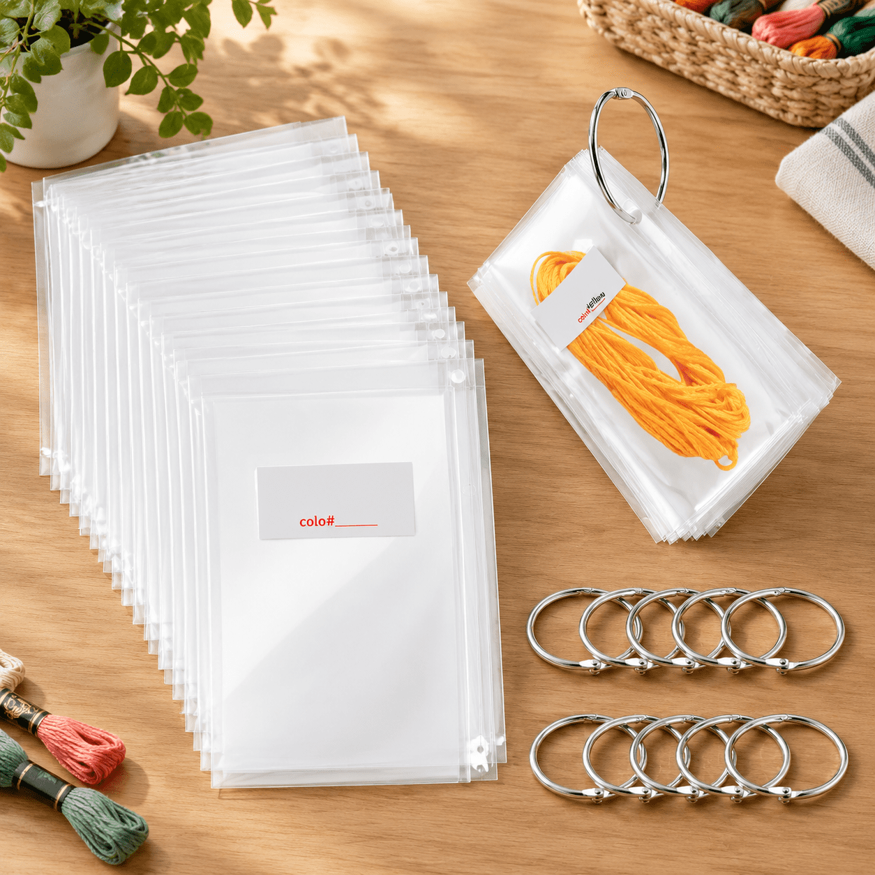 100 Count Plastic Floss Organizer Bags with 2 Inch Binder Rings for ...