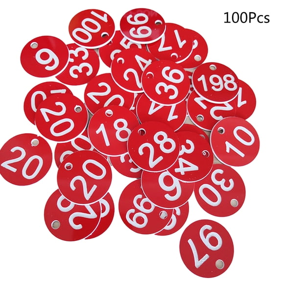 100-Count Plastic ID Number Tags Round ID Number Labels Door for Key Tags 1-100 Colored Number Signs 1.38'' for Live Sal