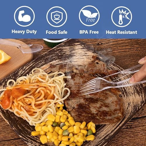 100 Count Plastic Silverware Heavy Duty -50 Forks, 50 Spoons, BPA-Free, Heat Resistant, Disposable Plastic Utensils Set, Plastic Cutlery Set, Plasticware Suitable for Party Everyday Use