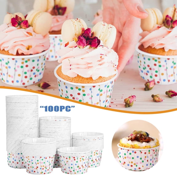 100-Piece Polka Dot Paper Baking Cups Disposable Dessert Bowls For Elegant Cupcakes Ice Sundaes Yogurt
