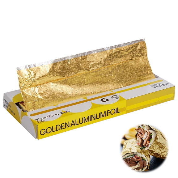 100 Count Premium Pop-Up Gold Foil Sheets Interfolded, Precut, Grill & Oven Safe, Greaseproof, Freezable Food Wrap, Luxury Aluminum Disposable Catering BBQ Hair Highlight Stock