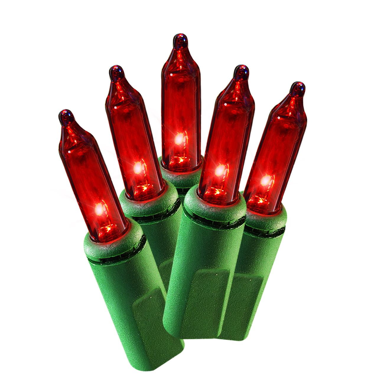 100Count Red Incandescent Mini Christmas Lights, with Green Wire, 21