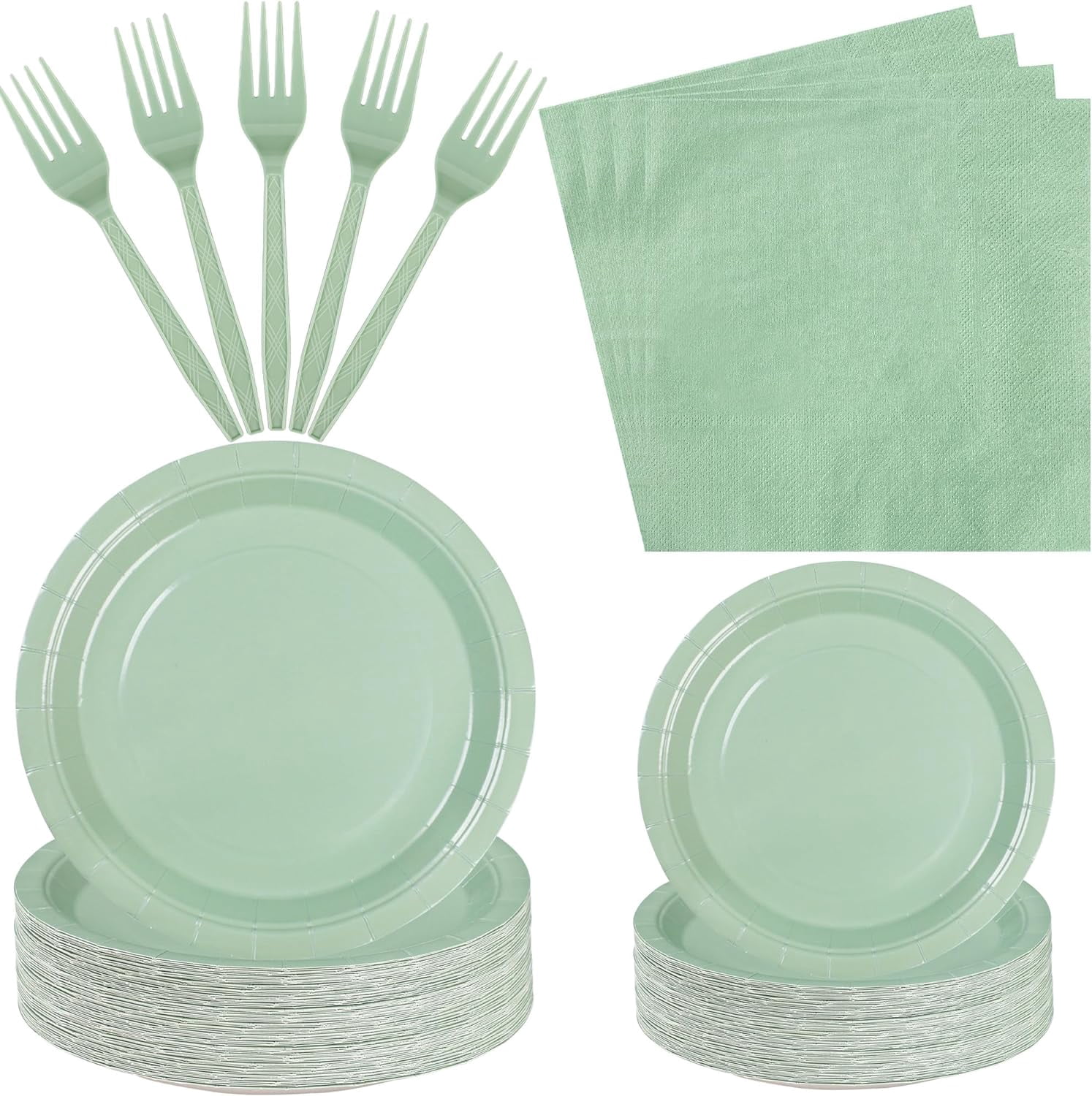 100 Count Sage Paper Plates and Napkins - Green Party Tableware Set ...
