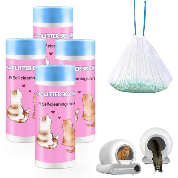 100 Count Self-Cleaning Litter Box Liners Compatible With Cove Automatic Litter Box, 19" x 18" Drawstring Heavy Duty Kitty Litter Receptacles Bags Trash Bag