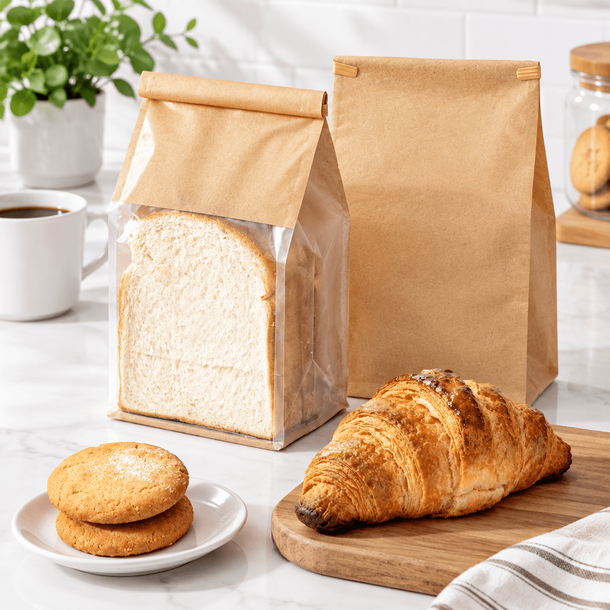 Ddark Bread 100 Count Small Brown Disposable Bread Storage Bags with Window and ...