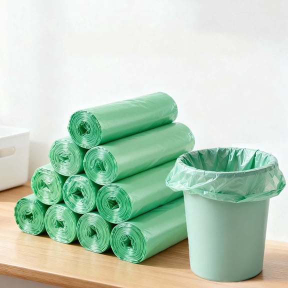 100 Count Small Garbage Bags, Flat Mouth Trash Bags for Kitchen Office Bathroom, Durable Leak Resistant Plastic Liners for Desk Bin Pet Waste, Green Rolls